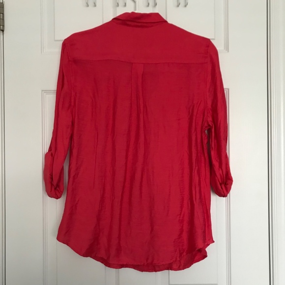 NWT Y2K Calvin Klein Long Sleeve Button Down Top M Red Pink - Picture 2 of 6